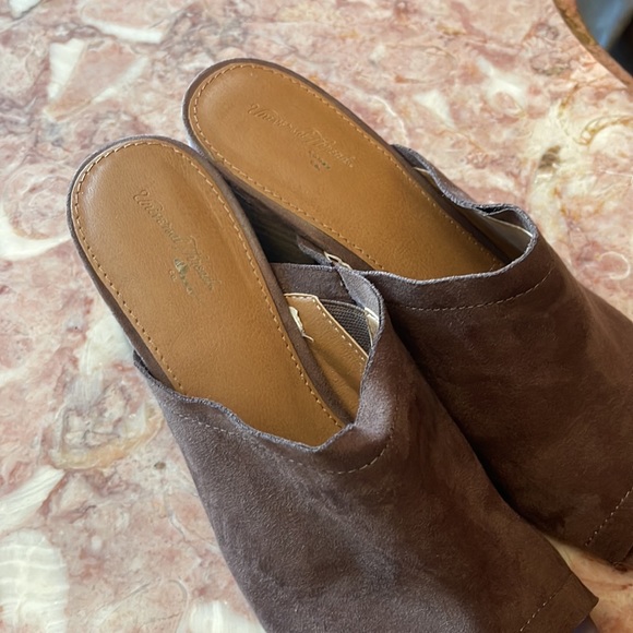 Taupe Suede Open Toe Mule Heels - Picture 4 of 6